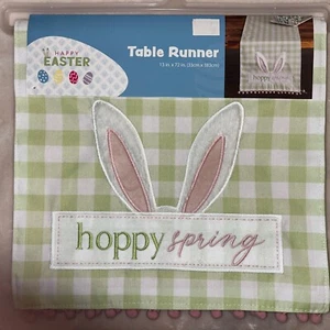 Spring Easter 6ft Table Runner green white checked NWT - Picture 1 of 6