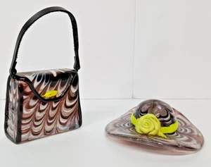 MURANO ITALIAN SWIRL ART GLASS MURANO DERBY BONNET HAT MATCHING PURSE FREE SHIP - Picture 1 of 7