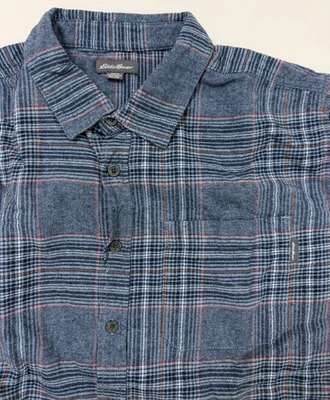 Eddie Bauer Flannel Shirt Men XXL Tight Fit Blue Plaid Cotton Button Up Outdoors - Image 1 of 4