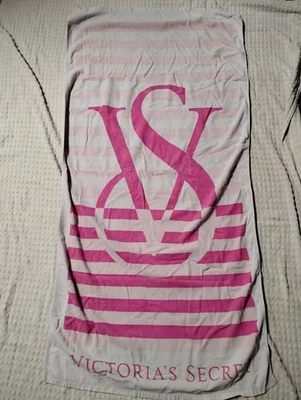 Victoria secret vs beach towel large logo 2012 pink and white striped logo towel - Image 1 of 4