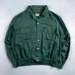 Vintage 1940s McGregor Gabardine Ricky Jacket Button Up Bottle Green 40s Rare - Picture 1 of 20