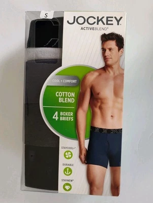 Calzoncillos boxer Jockey Activeblend para hombre talla pequeña paquete de 4 mezcla de algodón gris/negro Foto 1 de 3
