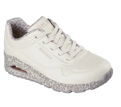 Woman Skechers Uno-Safari Time Sneaker Shoe 155412 White/Leopard Brand New - Image 1 of 4