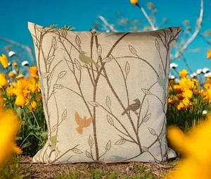 Vogelgesang und Bäume bestickt Dekokissen Kissen 18”x18” Quadrat - Bild 1 von 5