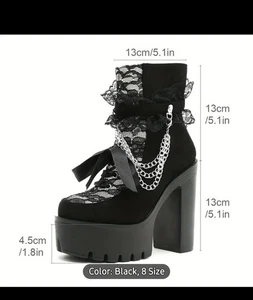 Schwarze Wildleder Stiefeletten mit Rüschendetail - KETTE mit Musiksymbolen Gr. 3,5  - Bild 1 von 14