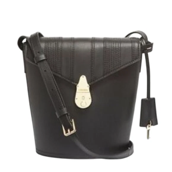 Calvin Klein Fringe Lock Leather Bucket Bag Blackgold