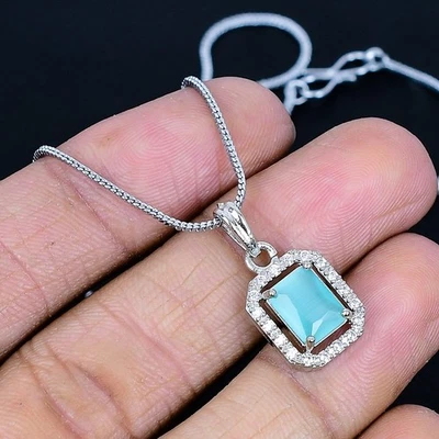 Collar Hecho a Mano Calcedonia Azul Chapado en Plata 925 de 17"-18" Foto 1 de 3