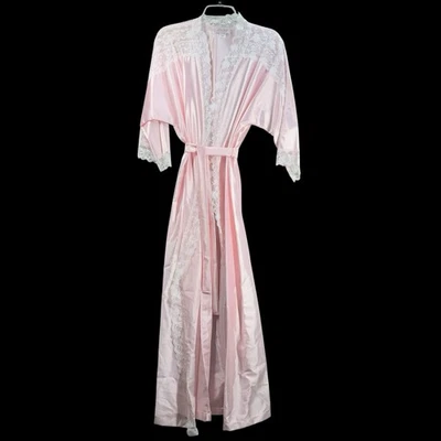 Antigo Roupão de Renda de Cetim Reasa Martin Tamanho G Rosa Pálido Feito nos EUA Coquete de Noiva Novo com etiquetas - Imagem 1 de 4