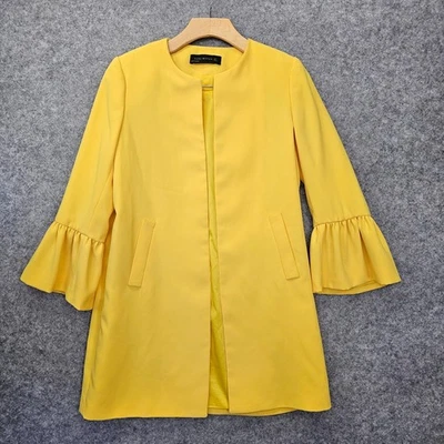 ZARA WOMAN Coat Medium Yellow Bright Ruffle Sleeve Open Front Egg  Soft Girl - Image 1 of 4