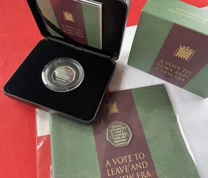 50p 2020 Brexit UK EU Withdrawal x 2. Official Royal Mint New SILVER PROOF &BUNC - Picture 1 of 19
