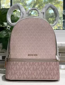 MICHAEL KORS RHEA MEDIUM ZIP BACKPACK BAG TOTE MK POWDER BLUSH PINK MK LOGO - Picture 1 of 13
