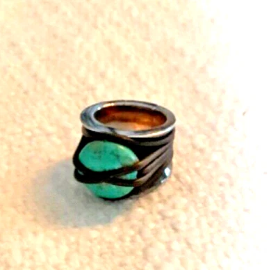 Hugo Boss Sterling Silver, Leather & Turquoise Ring size 6 - Imagem 1 de 3