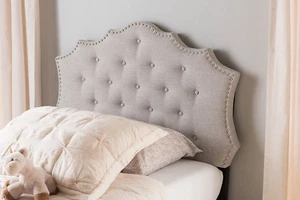 Modern Contemporary Grey Beige Twin Size Fabric Headboard - Picture 1 of 12