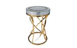 GOLD BASE MIRROR & CRYSTAL ENCRUSTED TOP SIDE END TABLE LIVING ROOM FURNITURE - Picture 1 of 1