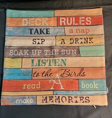 New Wooden Plank Look Deck Rules Throw Pillow Cover 17" X 17" Deck Decor Burlap - Image 1 of 4