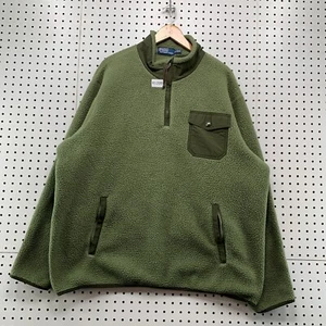 Polo Ralph Lauren Sherpa 1/4 Zip Pullover Mens 2XL Army Green Deep Pile 28x29.5 - Picture 1 of 18