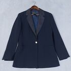 St. John Griffith Gray Blazer Womens 10 Navy Blue 100% Wool Single-Button Italy