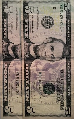 federal reserve notes  Dollars STARS 🌟BILLS Total 2 Five Dollars BILLS - Image 1 of 2
