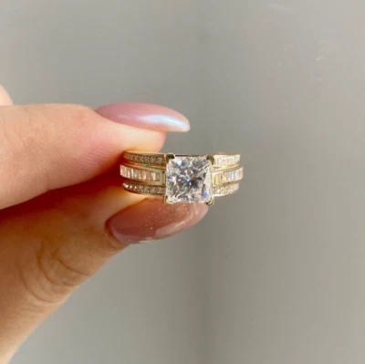 经典结婚戒指 公主切割 莫桑石 铺子 厚戒指 订婚戒指 她 — 第 1/4 张图片