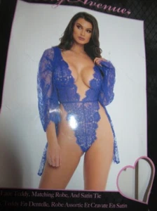 Leg Avenue Floral Lace Teddy Thong Robe Tie Cobalt Blue Small New - Picture 1 of 4