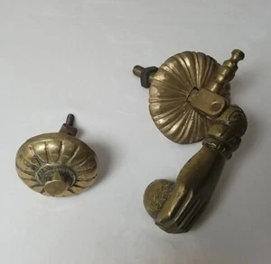 Vintage Heavy Brass Hand Door Knocker And Hardware Apx 1.5 Lbs. - Picture 1 of 10