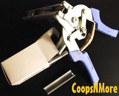 RITE FARM PRODUCTS *COMBO*594 AUTO FEED HOG RINGS & PLIERS 11/16 = 1/4 POULTRY SHRINK BAG WIRE CAGE