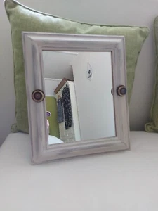 Shabby Chic Cream  Painted Upcycled  Pine Hanging  Mirror 28.5 x 34cm   Preloved - Picture 1 of 15