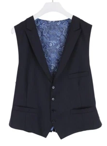 SUITSUPPLY Ferrara Waistcoat Men's UK 48L Button Up Peak Lapel Wool Navy Vest - Picture 1 of 11
