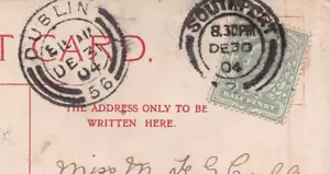 DUBLIN IRLANDE ~ DOUBLE CERCLE 1904 TIMBRE-POSTE CARTE POSTALE - Photo 1/3