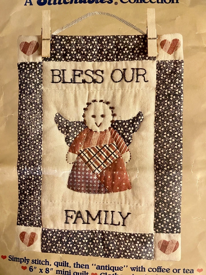 Vtg Dimensions Antiqued Mini Quilts Kit 7819 Bless Our Family Guardian Angel