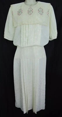 Винтажный 80-х Nilani размер 14 слоновой кости викторианский секретарь сад чай платье вышивка - Изображение 1 из 4