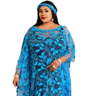 Plus Size Kaftan African Women Lace Robe Dashiki Nigeria Party Dress Muslim Maxi - Image 1 of 4