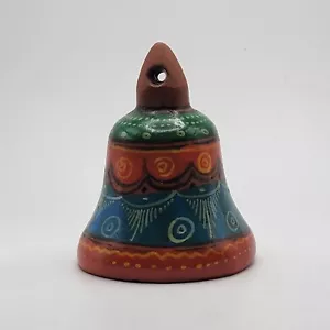 Campana ceramica dipinta colorata 2,75”L x 3,25”H gres rosso non firmata - Foto 1 di 5