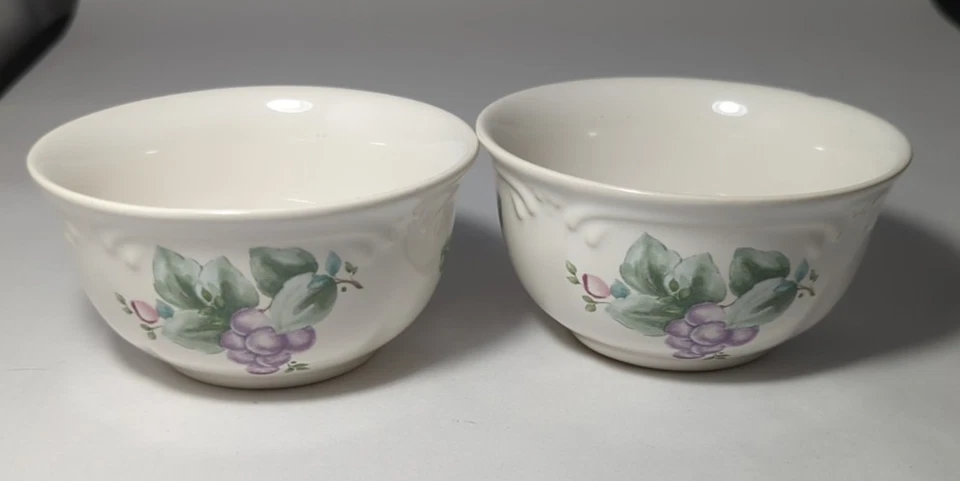 Set of 2 Pfaltzgraff Dessert Bowl Grapevine USA Grapes Pink Flowers Discontinued - Image 1 of 4