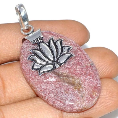 Кулон ручной работы с розовым тулитом 925 с серебряным покрытием 2 дюйма этнический подарок GW - Изображение 1 из 3
