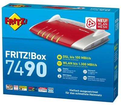 AVM FRITZ!Box 7490 1300 Mbps WLAN Modem Router FritzBox DECT VDSL ADSL MESH AC N - Bild 1 von 4