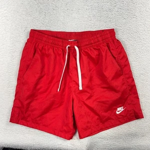 Nike Shorts Mens Medium W29 Red Satin Mesh Lined Elastic Waist Drawstring Logo - Picture 1 of 9