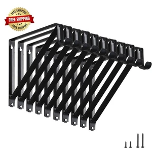 10 Pack Heavy Duty Closet Shelf Rod Brackets with Hook & Screws, Black - Picture 1 of 7