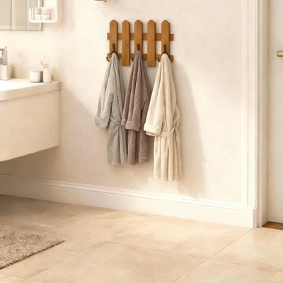 Rustic Wooden Picket Coat Rack | Farmhouse Wall Hook Organizer - 8 Colors - Image 1 of 4