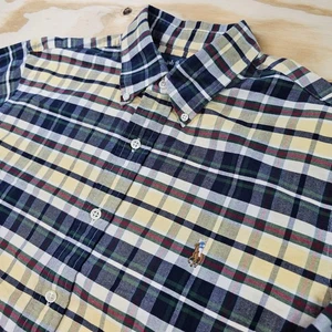 Ralph Lauren Uomo Taglia L Camicia Grande Bottoni Madras Plaid Giallo Blu Rosso - Foto 1 di 9