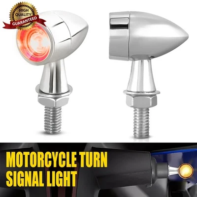 2 件镀铬迷你子弹摩托车 LED 转向信号闪烁刹车灯琥珀色+红色 — 第 1/4 张图片