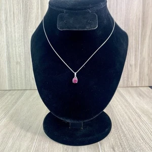 Ciondolo solitario in argento sterling con pietre preziose magenta catena 18" - Foto 1 di 5