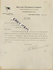1911 ROSCOE L. CARNRIKE Fort Worth Texas MALLORY STEAMSHIP COMPANY letterhead - Picture 1 of 1