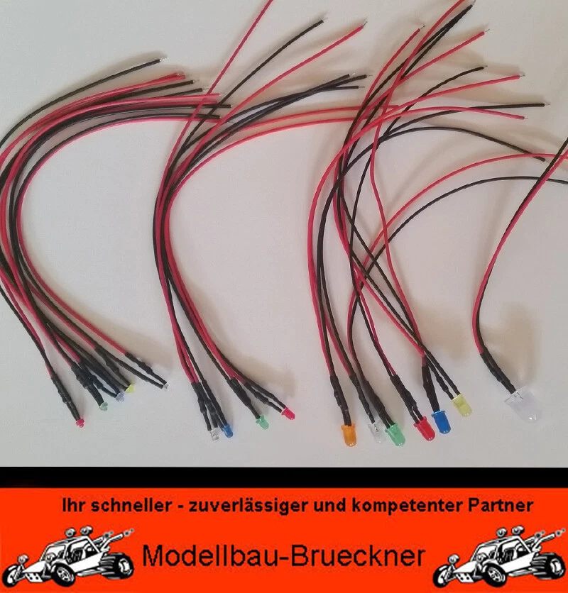 2x LED 3mm BEC JR-Stecker 6-12 Volt fertig verlötet Beleuchtung RC Car Flugzeug - Bild 1 von 1