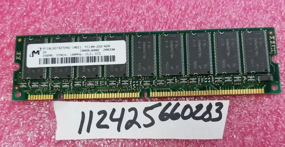 256MB SDRAM SDR 100MHZ PC100 CL2  168PIN ECC UDIMM 18CHIPS DOUBLED-SIDED - Image 1 of 1