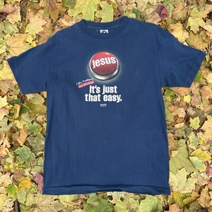 vtg JESUS IT'S JUST THAT EASY BUTTON LIFE'S PROBLEMS ONE SOLUTION T-Shirt Size M - Picture 1 of 7