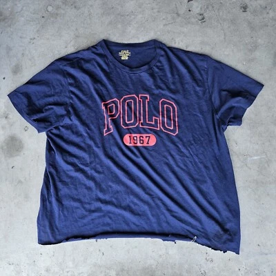 Polo by Ralph Lauren Spellout Blue Cropped tee shirt t-shirt Sz XL - Image 1 of 2