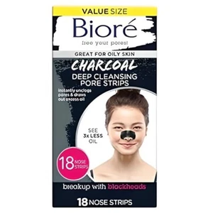 Biore Charcoal Deep Cleansing Pore Blackhead Nose Strips 18 Count Oily Skin - Picture 1 of 1