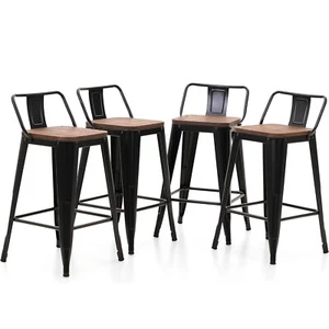Set of 4 Metal Bar Stools 24" Bar Height Barstools Industrial w/ Low Back - Picture 1 of 9