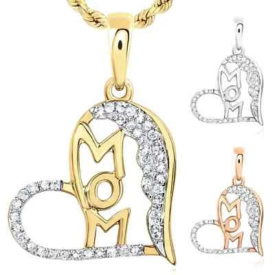 Colgante Mamá Corazón Abierto Rosa Amarillo Blanco Oro 10K Diamante Natural 0.21CTW Foto 1 de 4